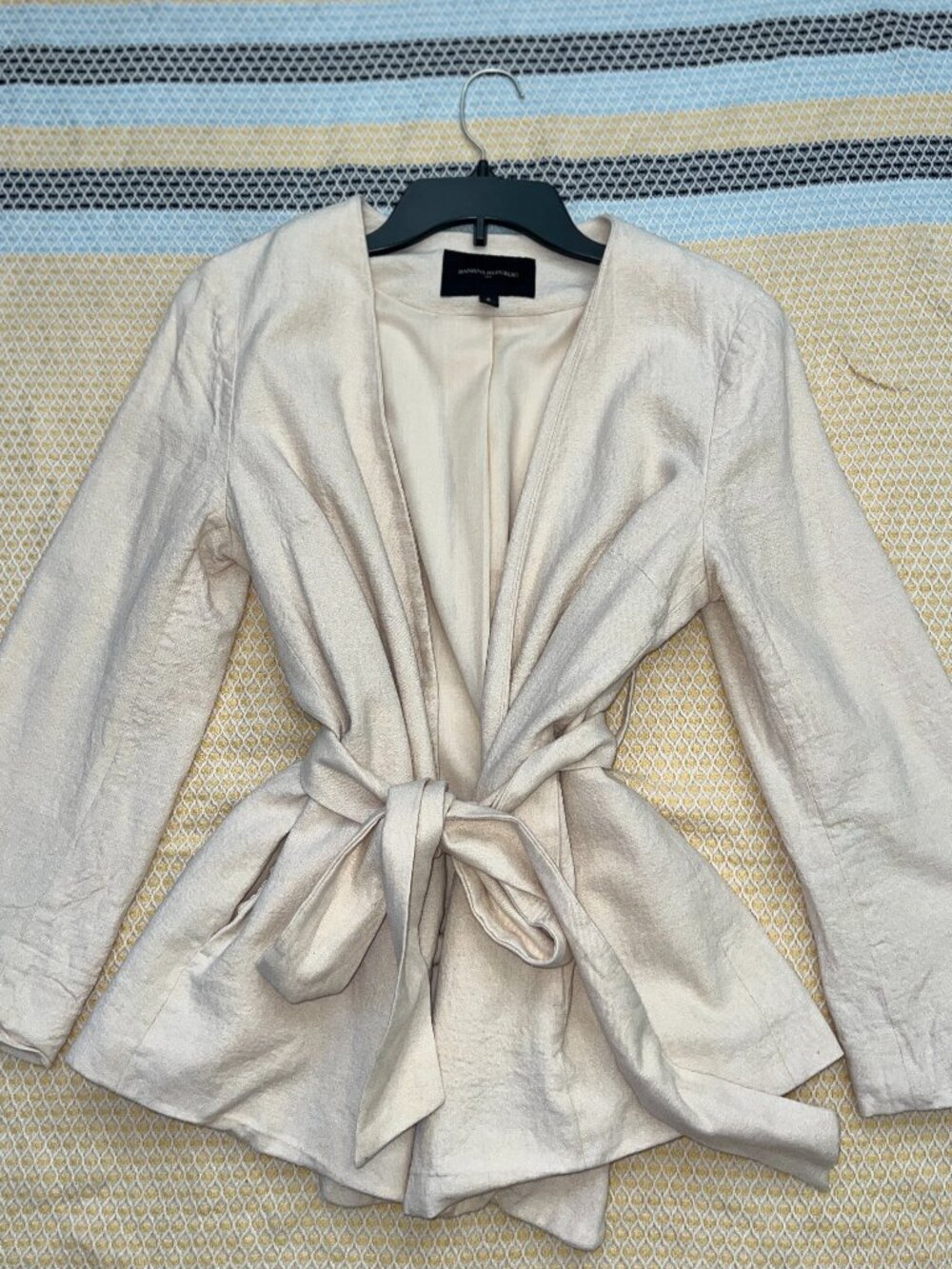 Banana Republic Cream Linen Belted Wrap Blazer 6